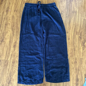 Chocolate USA Women's‎ Linen Blend Wide Leg Lounge Pants Blue Navy Size Large L